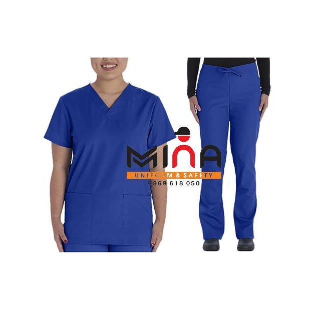 Bộ scrubs bác sĩ, quần áo y tế phòng mổ, đồng phục phẫu thuật - Màu Xanh bích đậm