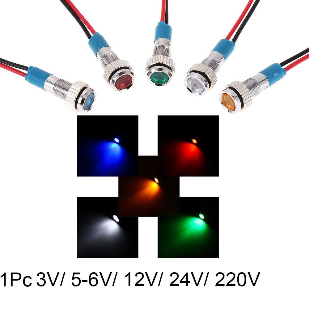 1 Đèn LED Báo Hiệu Ánh Sáng Trắng / Xanh Lá / Đỏ / Xanh Lá / Xanh Dương Kèm Dây Điện 3V 5V 6V 9V 12V 24V 220V