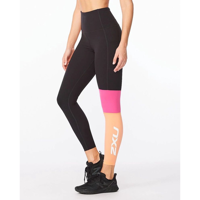Quần bó cơ chạy bộ nữ 2XU Form Block Hi-Rise Compression Tights - Black/Pink Coral