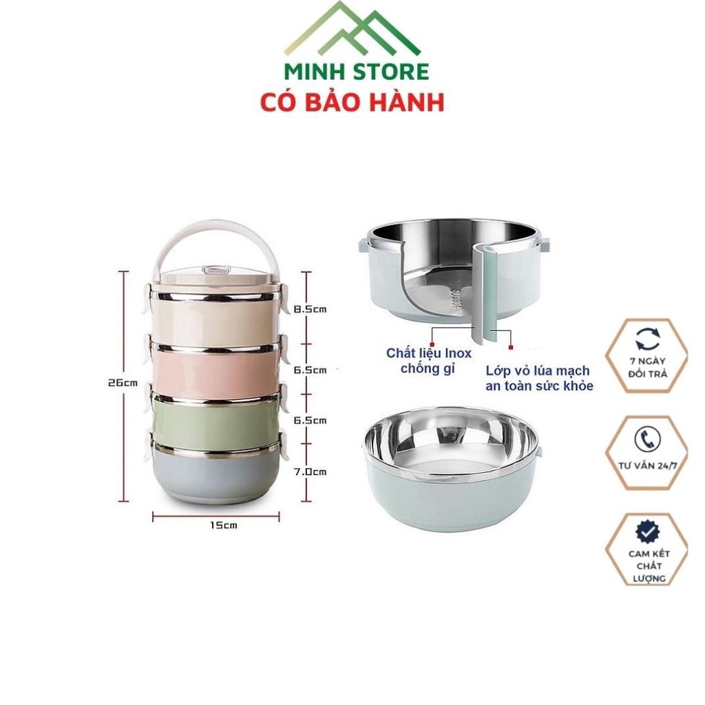 Hộp Đựng Cơm Cặp Lồng Cơm Giữ Nhiệt Lúa Mạch Ruột Inox