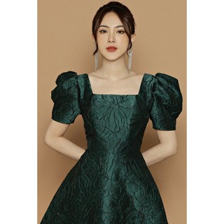 Đầm xòe gấm cổ vuông cao cấp