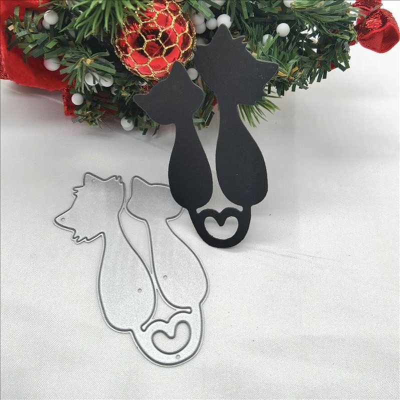 QQ Khuôn Cắt Giấy Kim Loại Họa Tiết Mèo Trái Tim Xinh Xắn
