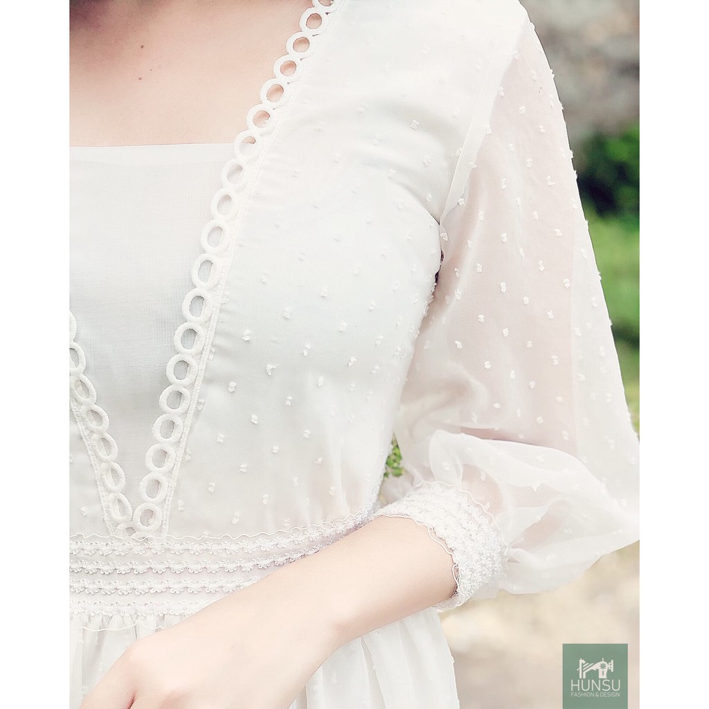 VÁY TRẮNG PHỐI REN CAO CẤP - VAY THIẾT KẾ - DESIGN BY HUNSU