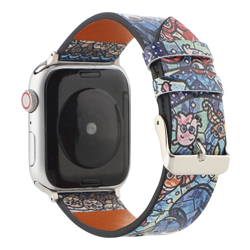 Dây Đeo Đồng Hồ Apple Watch 38mm / 40mm / 42mm / 44mm Bằng Da Thật Họa Tiết Hoạt Hình Dễ Thương Chất Lượng Cao