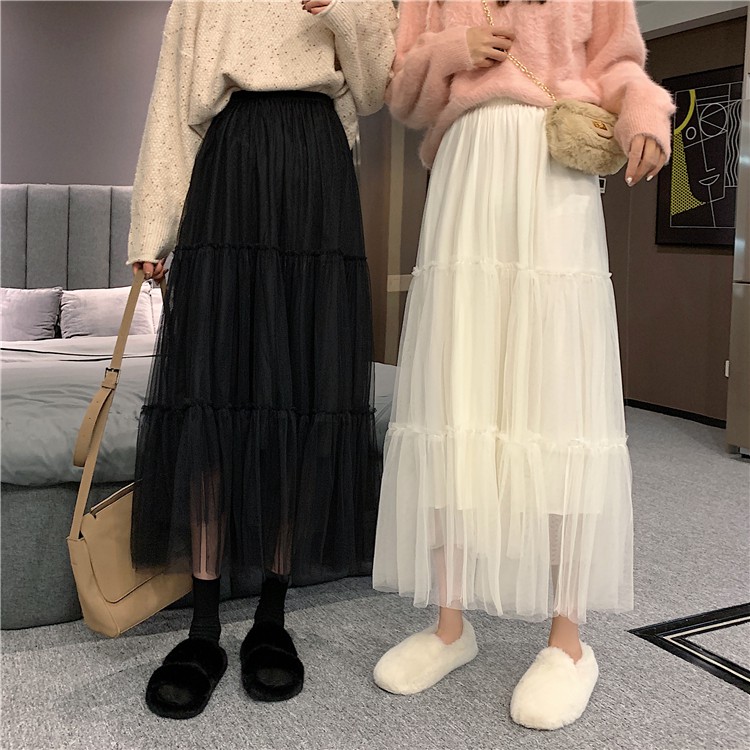 Xiaozhainv Chân váy chiffon dáng dài lưng cao màu trơn thời trang phong cách Hàn Quốc | BigBuy360 - bigbuy360.vn