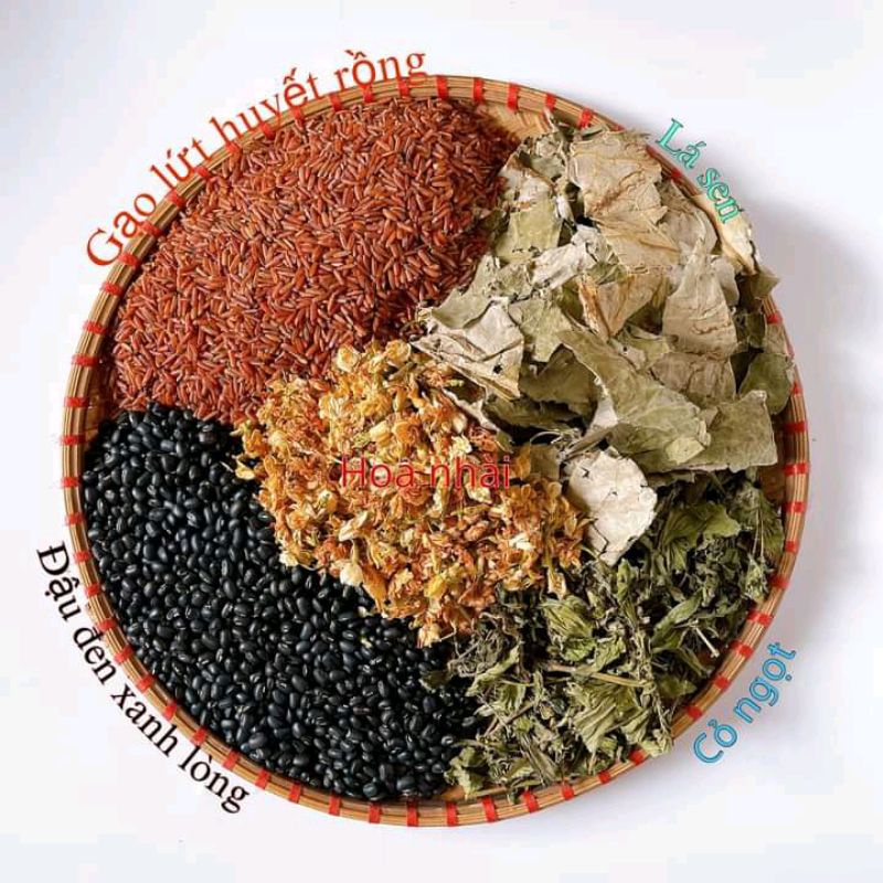 Trà gạo lứt đậu đen hoa nhài lá sen rang tay (HANDMADE) thơm ngon thải độc 500gr