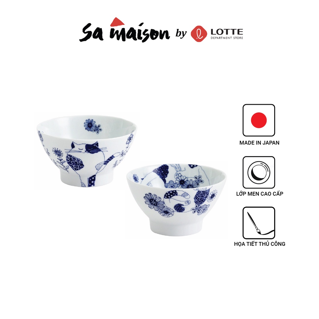 Bát sứ ăn cơm Kiyohara Nhật Bản D12cm, Họa tiết Ronron and Mew