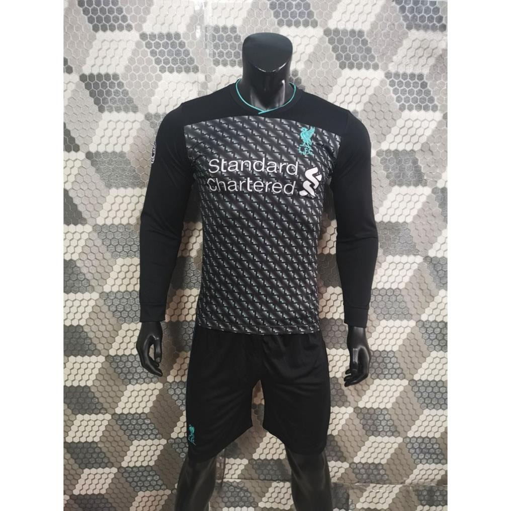 [GIÁ SỈ] Quần áo đá banh dài tay liverpool đen viền xanh 2019-chất lượng cao  ྇