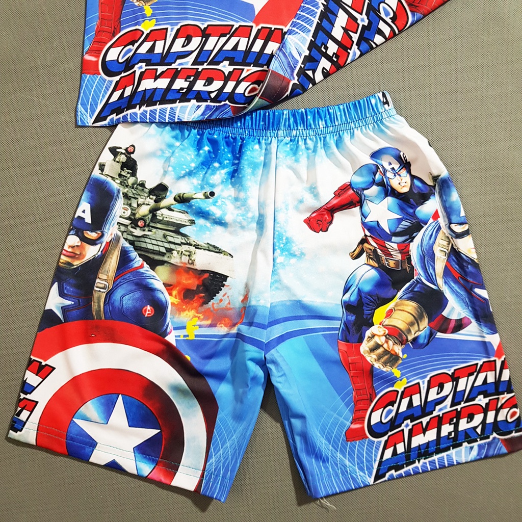 Bộ thun cotton lạnh in 3d đội trưởng Mỹ captain American cho bé trai