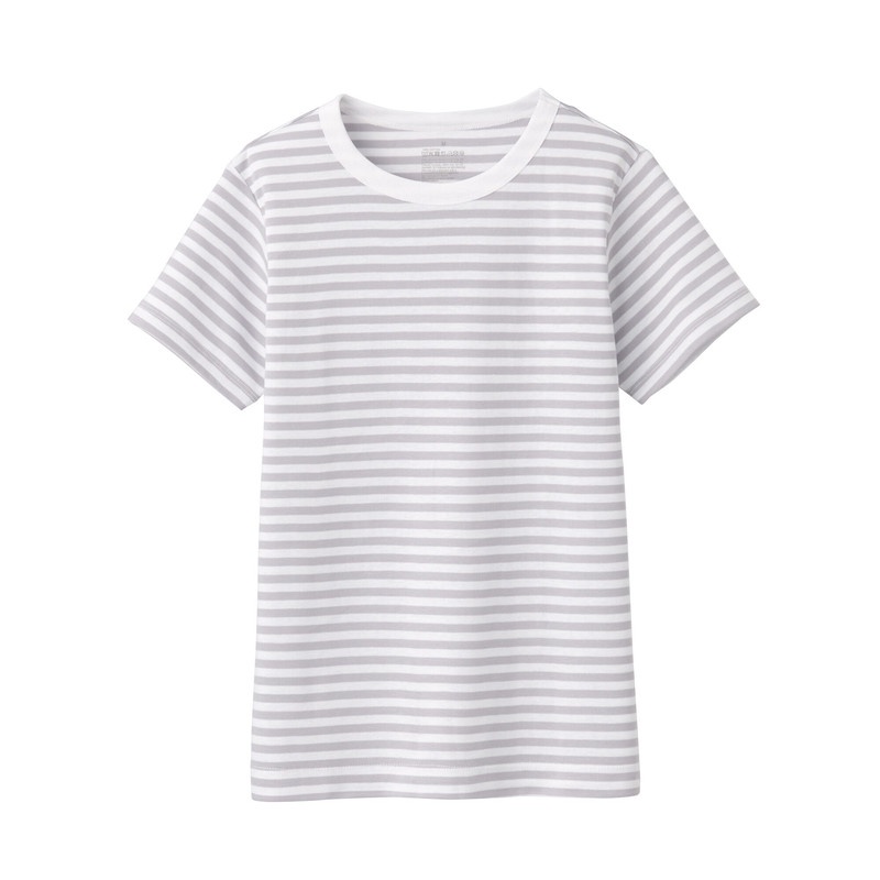 Muji Áo Thun Hạn Chế Vết Mồ Hôi Cổ Tròn - Sọc