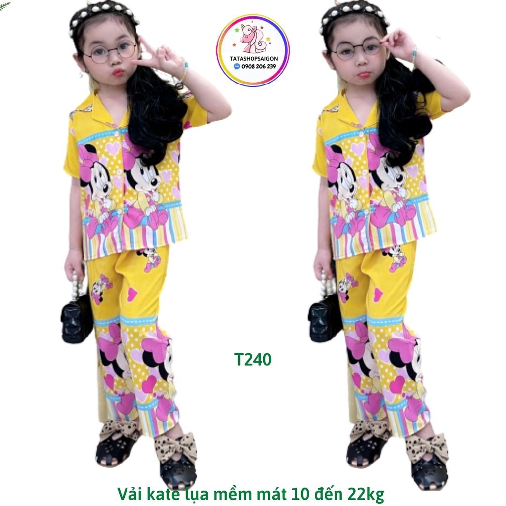 T240 Bộ pijama bé gái tay ngắn quần dài mặc nhà hoạt hình thú dễ thương 11 22kg