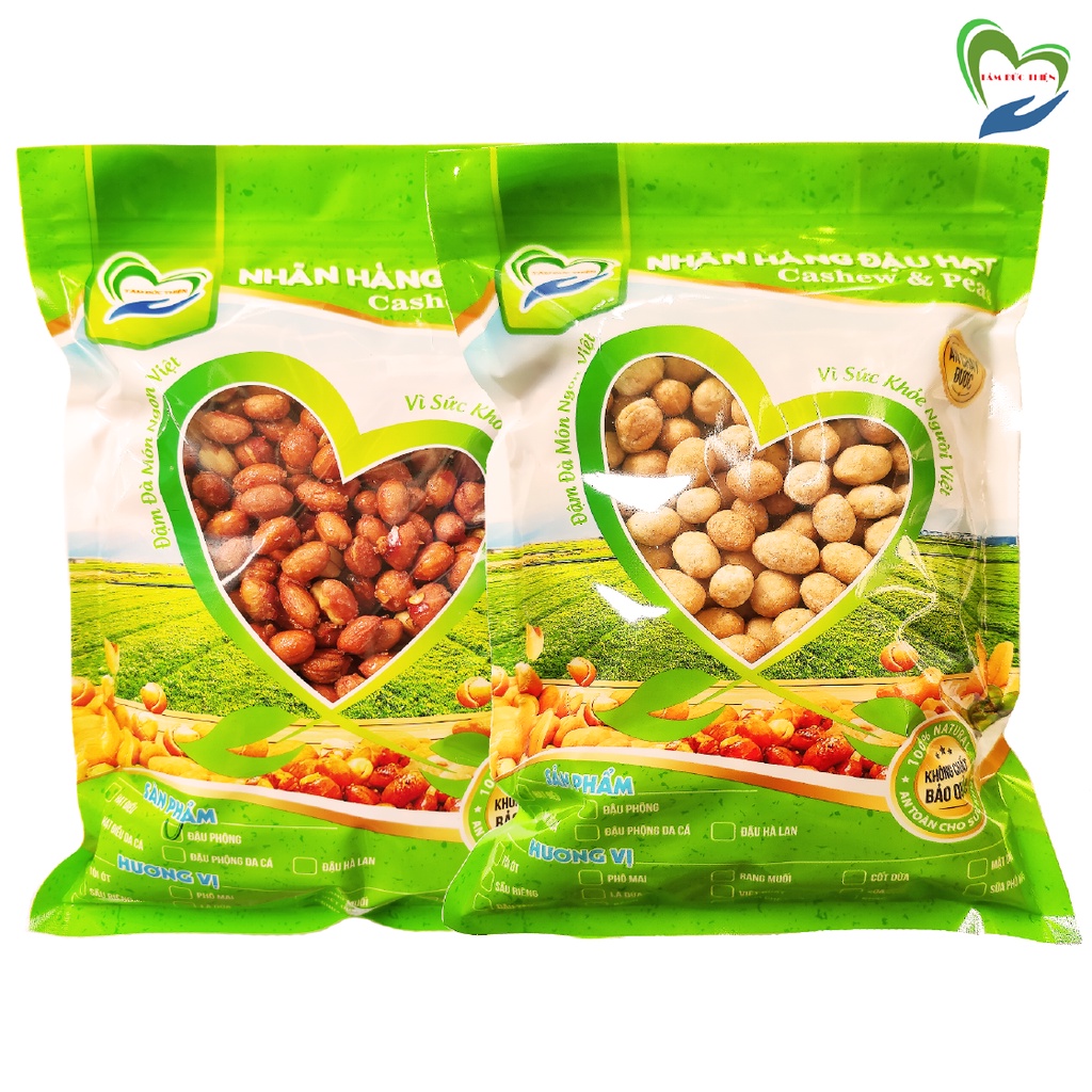 Combo 1KG Đậu Phộng Rang Tỏi Ớt/Da Cá Cốt Dừa Tâm Đức Thiện (2 x Túi 500GR)