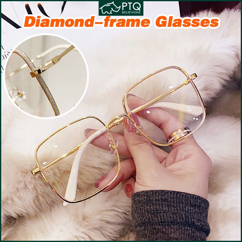 Mắt Kính Gọng Vuông Bằng Hợp Kim Trong Suốt Chống Ánh Sáng Xanh Thời Trang Cho Nữ