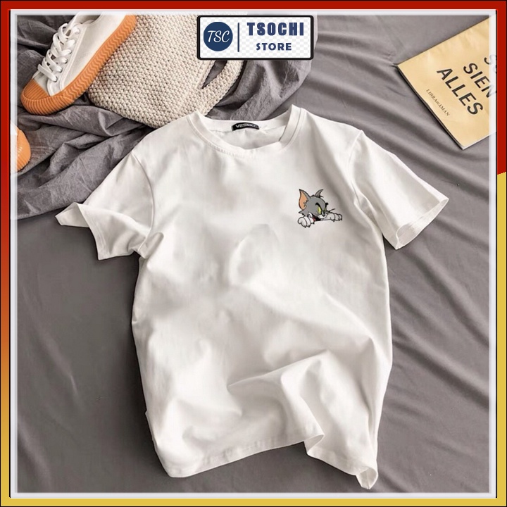 Áo thun cotton nam in hình mèo Tom chất phông nam tay ngắn cao cấp mã CZ613