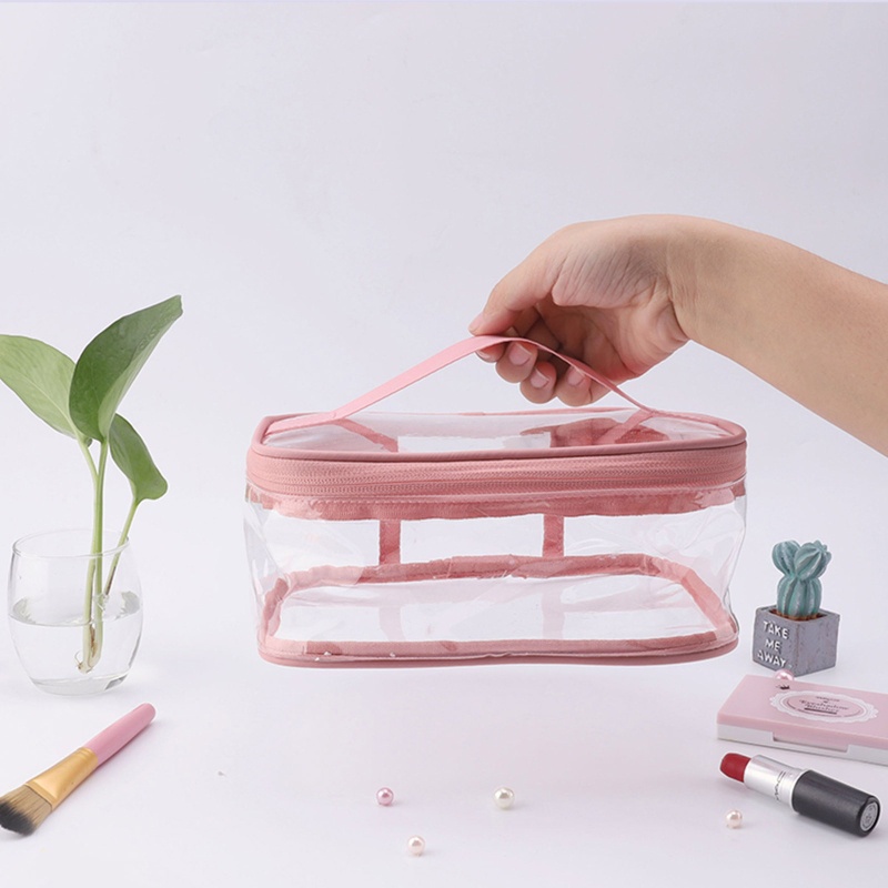 ✿ Túi Đựng Đồ Trang Điểm Trong Suốt Bằng PVC Chống Nước Có Khóa Kéo Và Tay Cầm