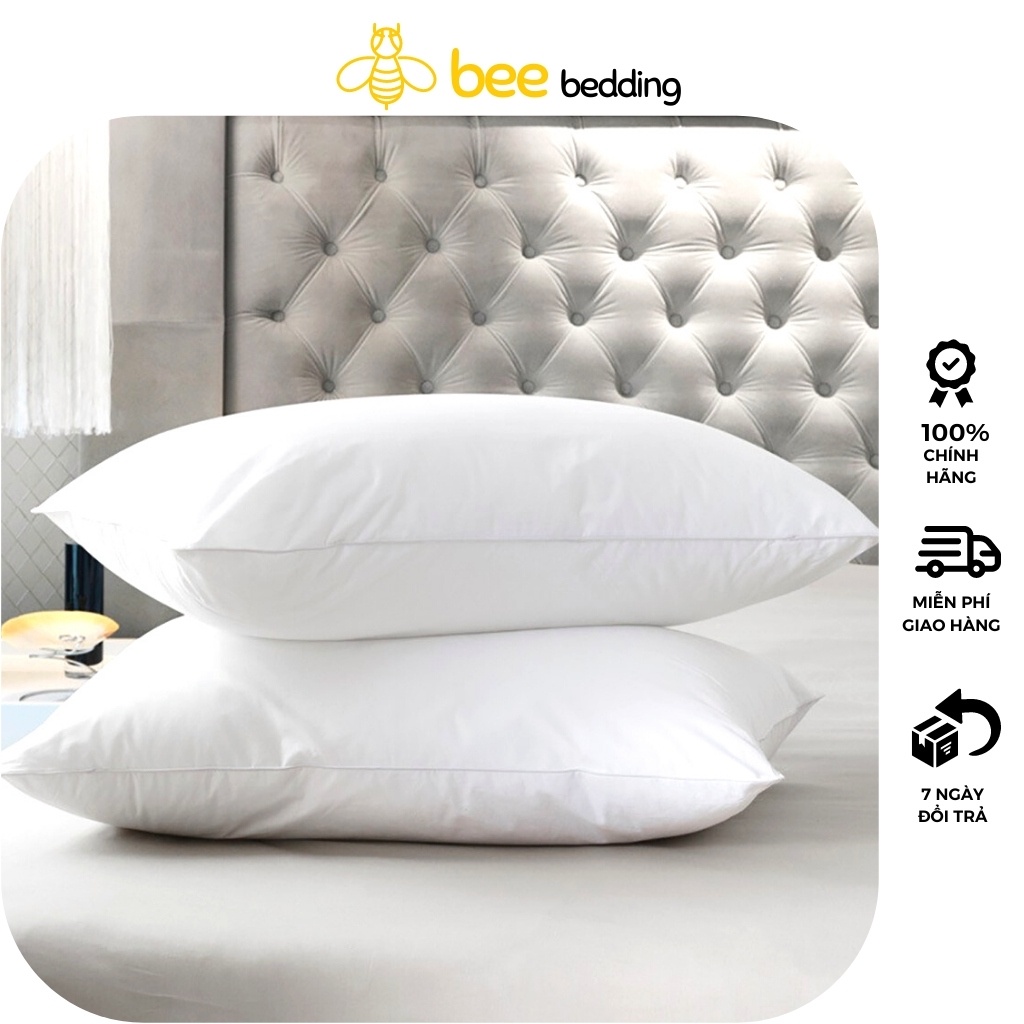 Ruột gối nằm bông gòn Bee Bedding 45x65 vs 50x70 cm ép hơi, lõi bông tinh khiết kháng khuẩn, có Khóa kéo