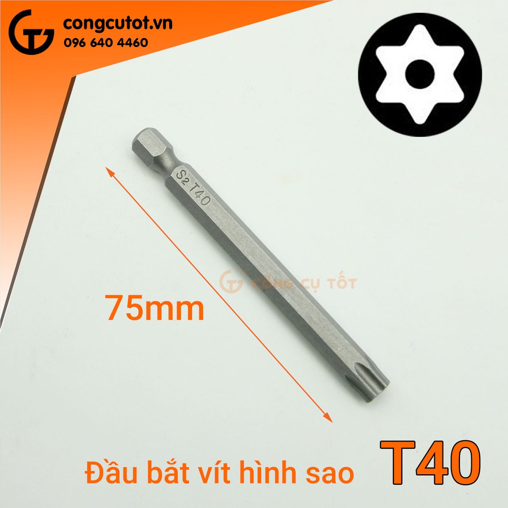 Đầu bắt vít hình sao 75mm chuôi lục