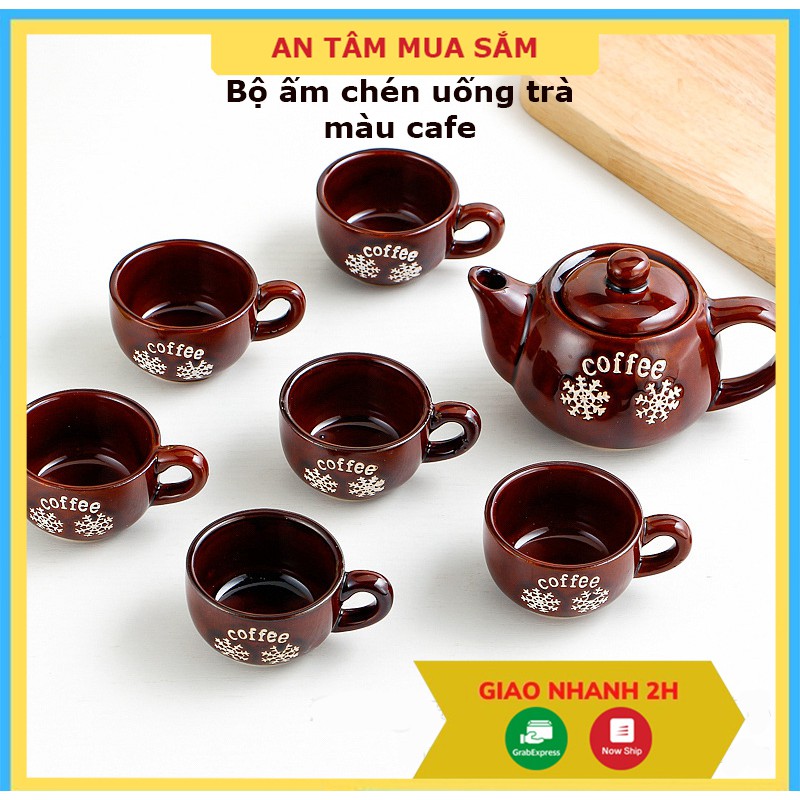 Bộ ấm chén uống trà ❤️TẶNG KÈM KHAY ❤️ bộ ấm trà men cafe hoa văn đẹp