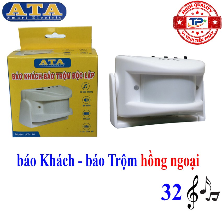 Thiết bị báo Khách báo Trộm ( báo động ) Độc Lập ATA AT-116 Cảm Ứng Hồng Ngoại với 32 kiểu chuông + tặng kèm 3 pin AAA