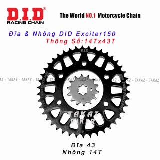 B1 [ 42T ] Nhông và đĩa rời 14T x 42T  DID - Exciter 150 - FZ 150 Made in Thái Lan Sơn Bóng Đen Siêu Đẹp