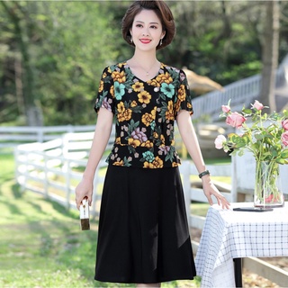 Váy thun hoa cho mẹ trung niên/ Đầm trung niên cho mẹ