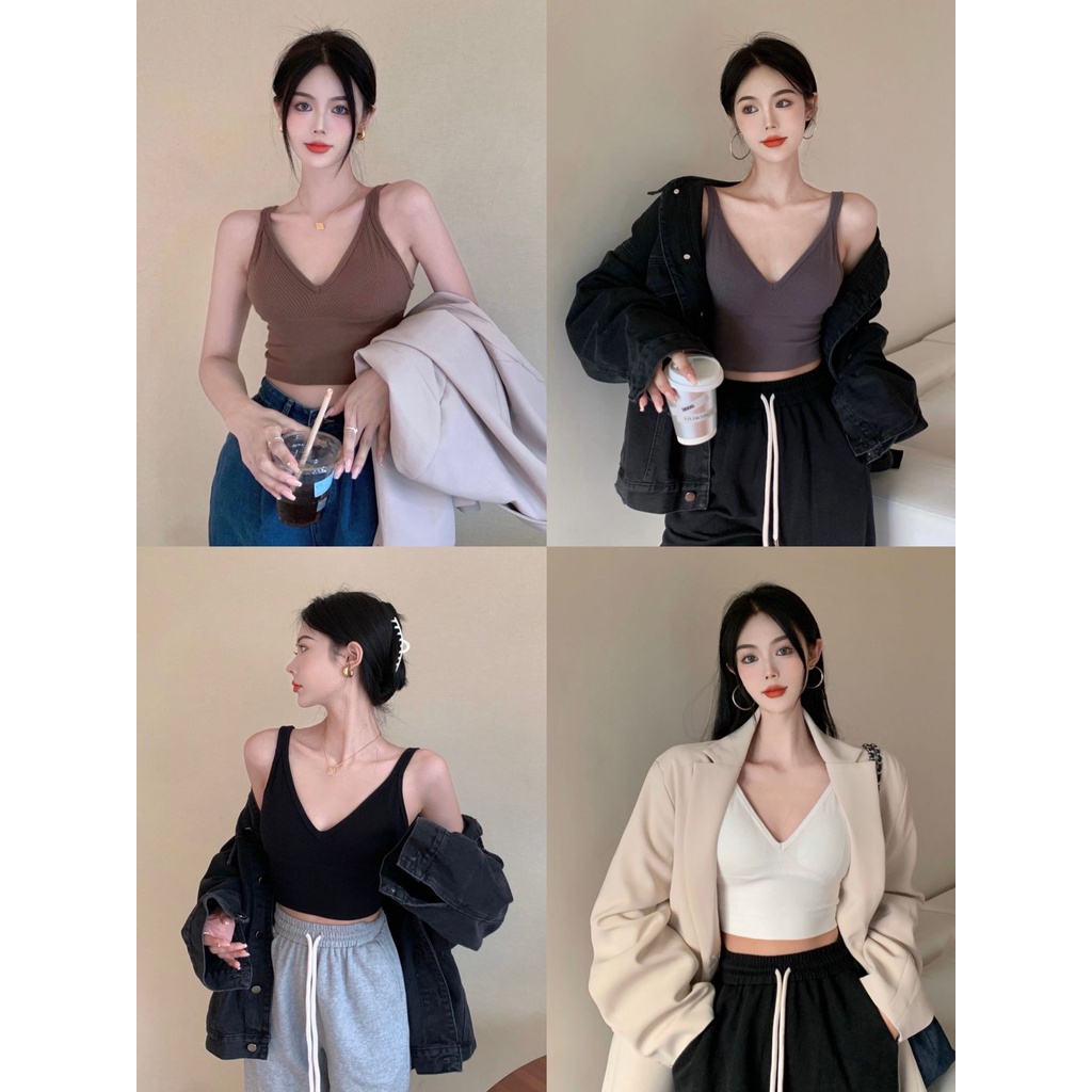 Áo Tank Top Cổ Chữ V Hở Lưng Có Đệm Ngực