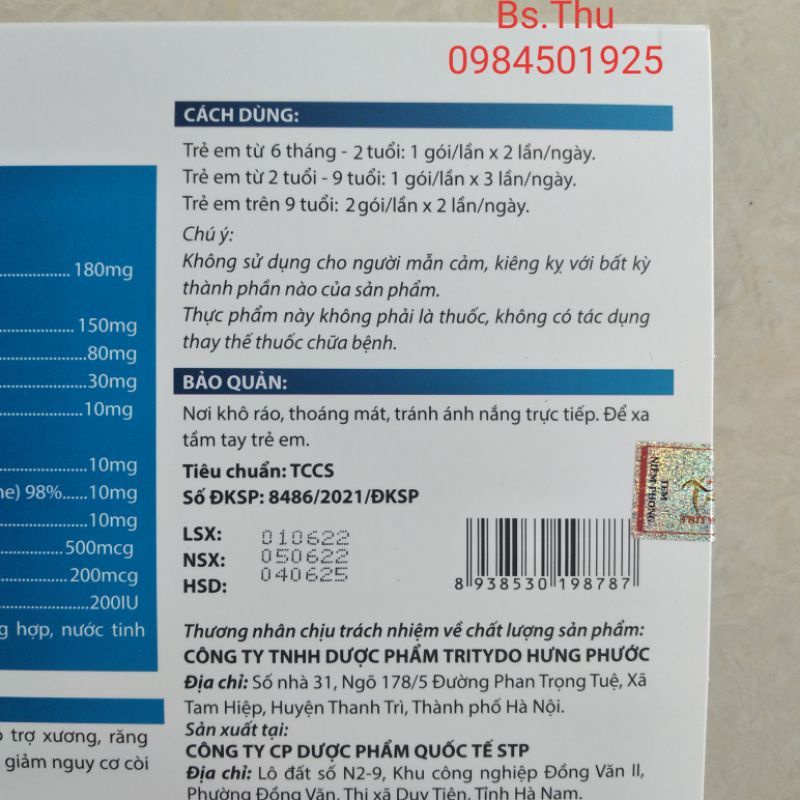 Tydokid Topcan kalkao Nano Canxi Apatit Tritydo hộp 18 gói