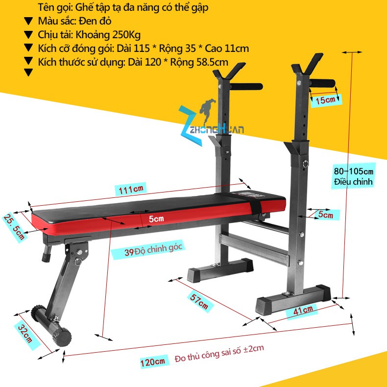 ghế tập tạ đa năng ghế gập bụng ghê tập gym đa năng thiết bị thể thao có thể gấp gọn tiện lợi nhanh chóng màu đỏ đen mạn