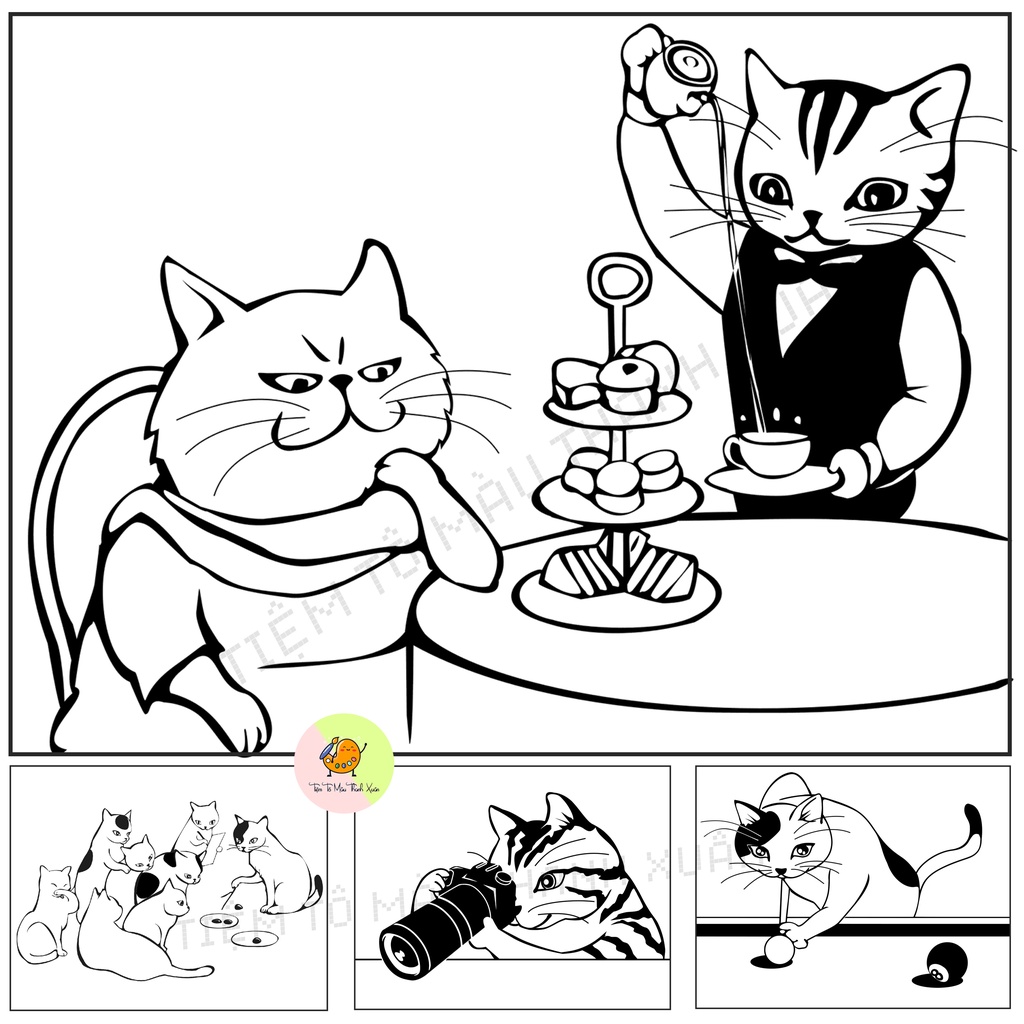 Set 30 Tờ Tranh Tô Màu Thế Giới Loài Mèo Vui Nhộn Tô Màu Sáp, Màu Chì - Tiệm Tô Màu Thanh Xuân