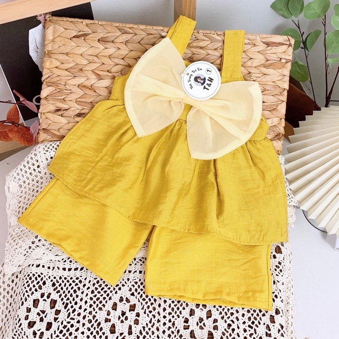 SET44 - Bộ bé gái, bộ đũi bé gái mùa hè, 2 dây nơ ngực cho bé từ 8-18kg