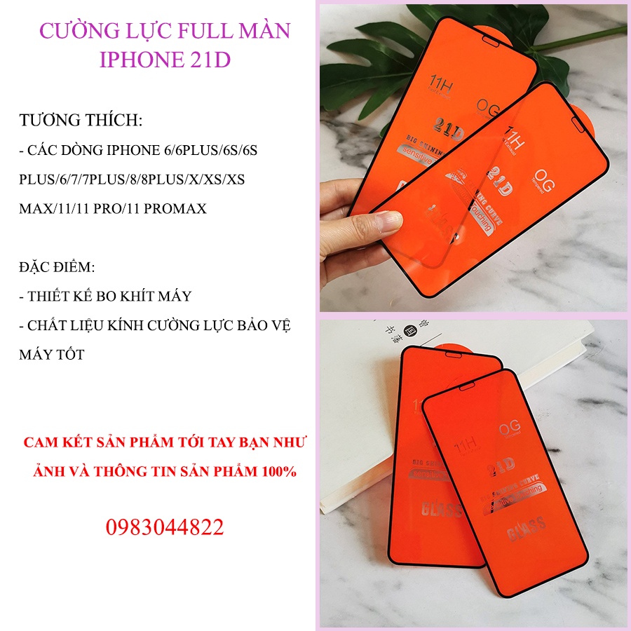 Kính cường lực iphone 21D Full Màn Cảm Ứng Mượt Chống Ánh Sáng Xanh Bảo vệ Mắt - Tặng giấy lau 1-2