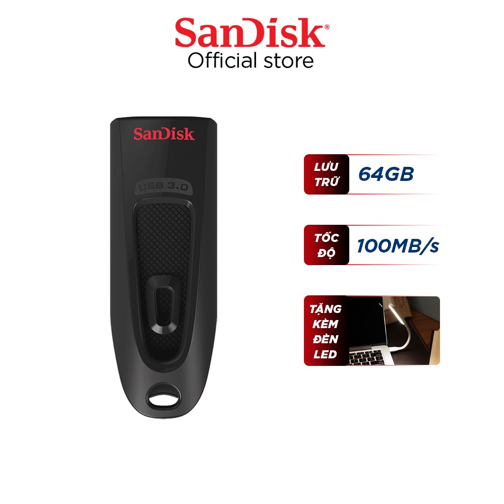 USB 3.0 SanDisk CZ48 64GB Ultra upto 100MB/s tặng đèn LED USB | BigBuy360 - bigbuy360.vn