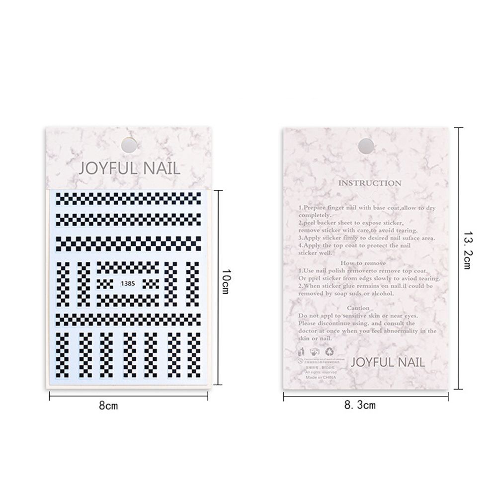 [Hàng mới về] Miếng dán móng trang trí họa tiết sọc caro màu trắng đen phong cách nhật bản
