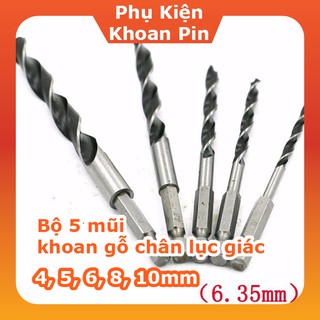Bộ 5 mũi khoan gỗ có đầu định tâm, chuôi lục giác tiện lợi (P141)
