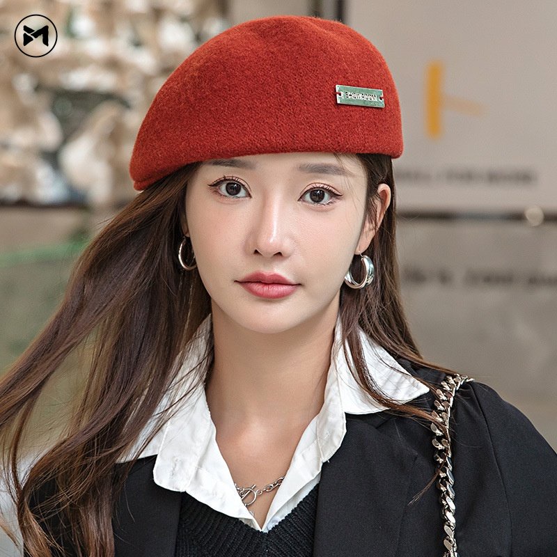 Mũ Beret Len Phong Cách Vintage Anh Quốc Thời Trang Thu Đông Cho Nữ