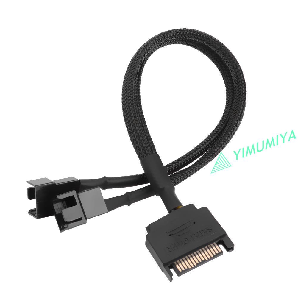 YI Sleeved SATA 15Pin to 2 Way 3Pin 4Pin Fan Power Adapter Extension Cable