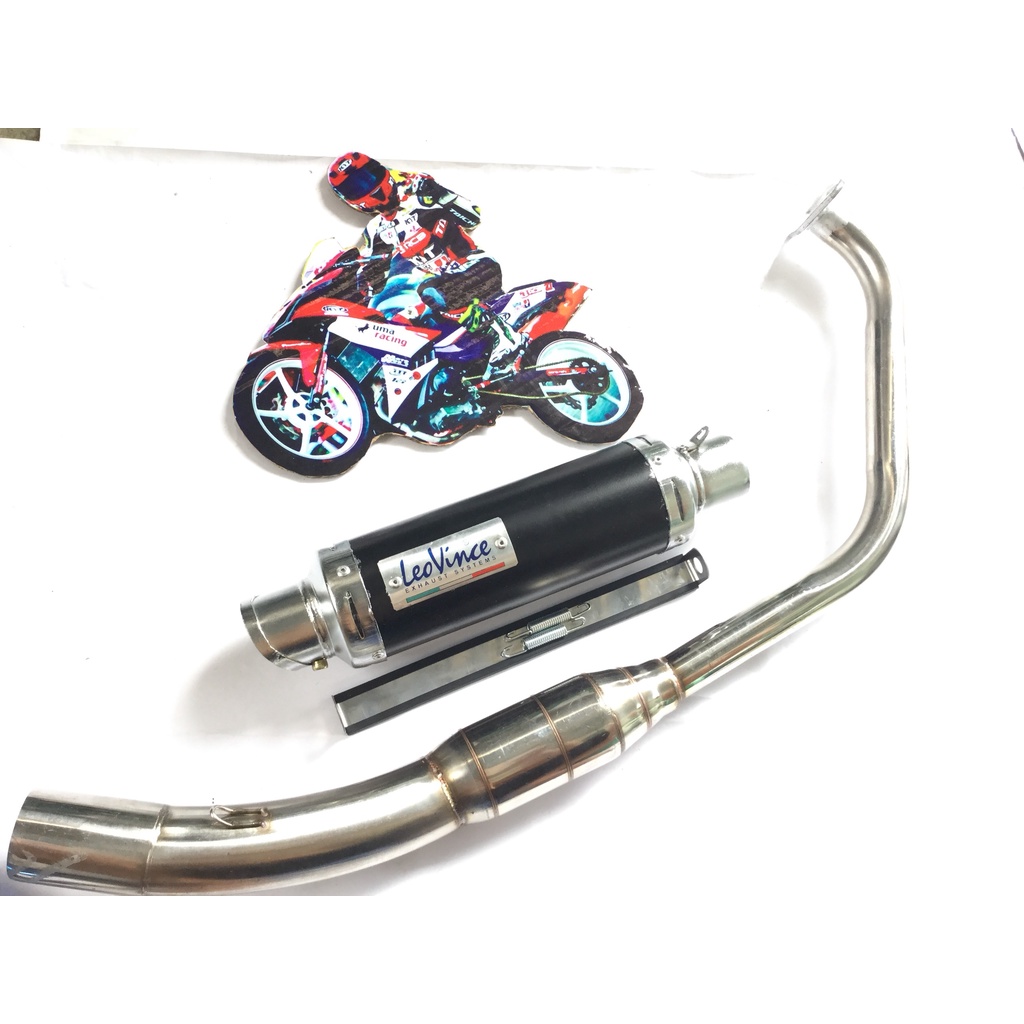 Pô leovince ĐEN cả cổ bầu hơi inox exicter, winer, sonic, raider, satria, gsx, fz, tfx, cbr, r15,...