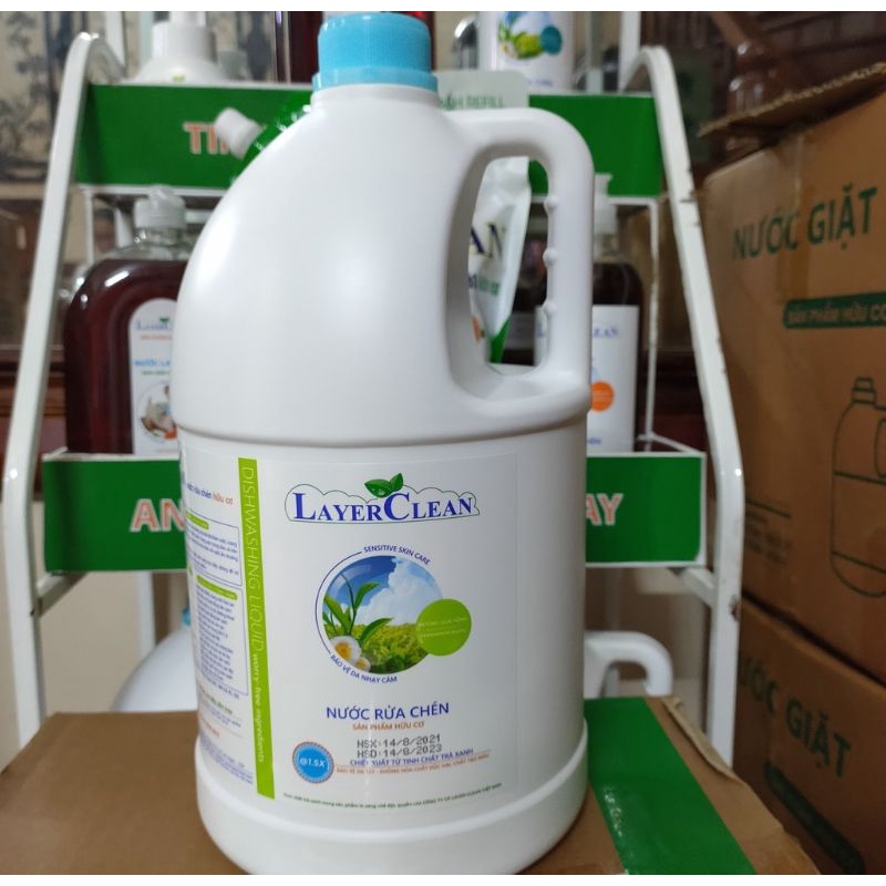 Nước rửa chén bát hữu cơ Layer Clean hương quả Hồng can 5L, chiết xuất 100% từ thực vật