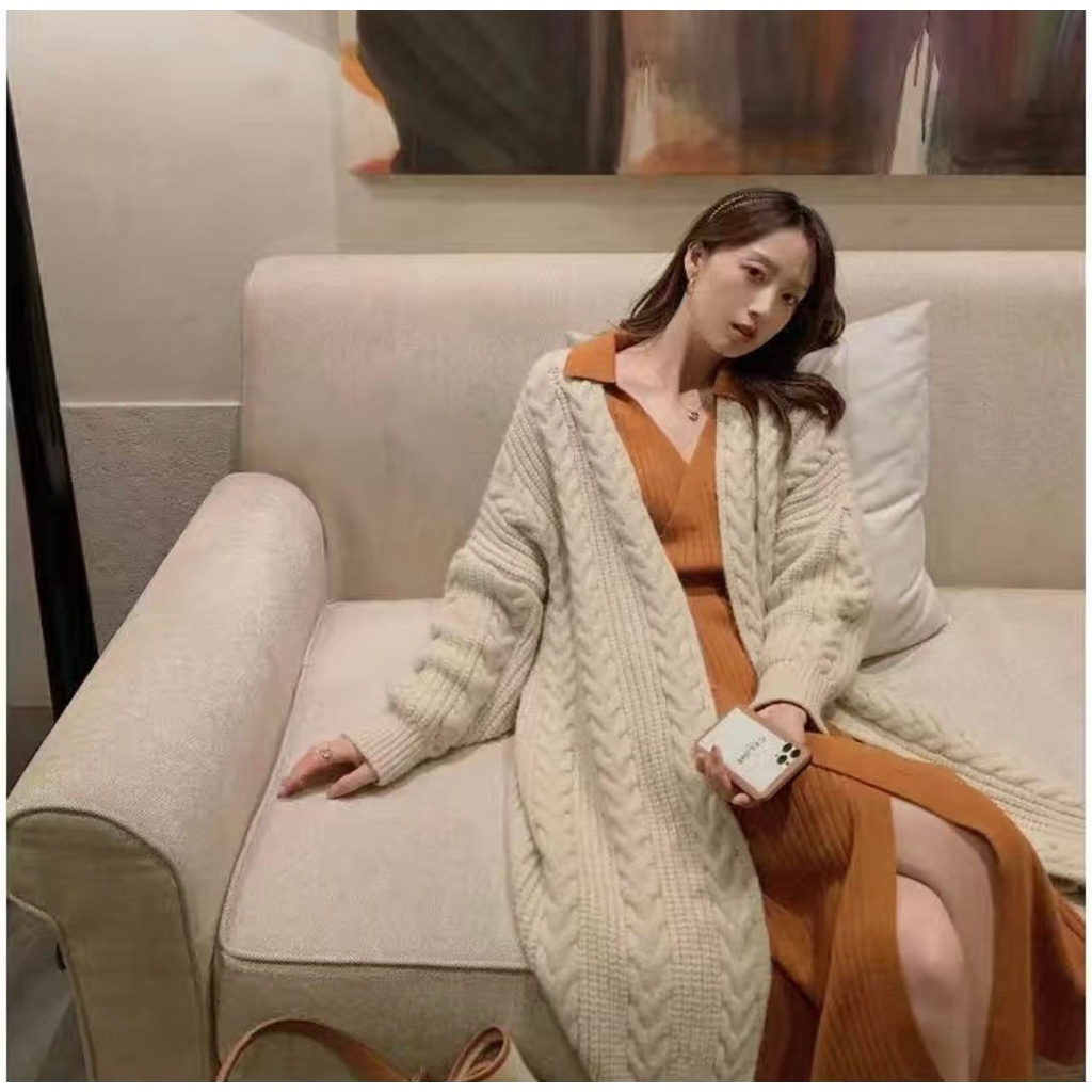 Áo cardigan len dáng dài chất dày mịn Quảng Châu