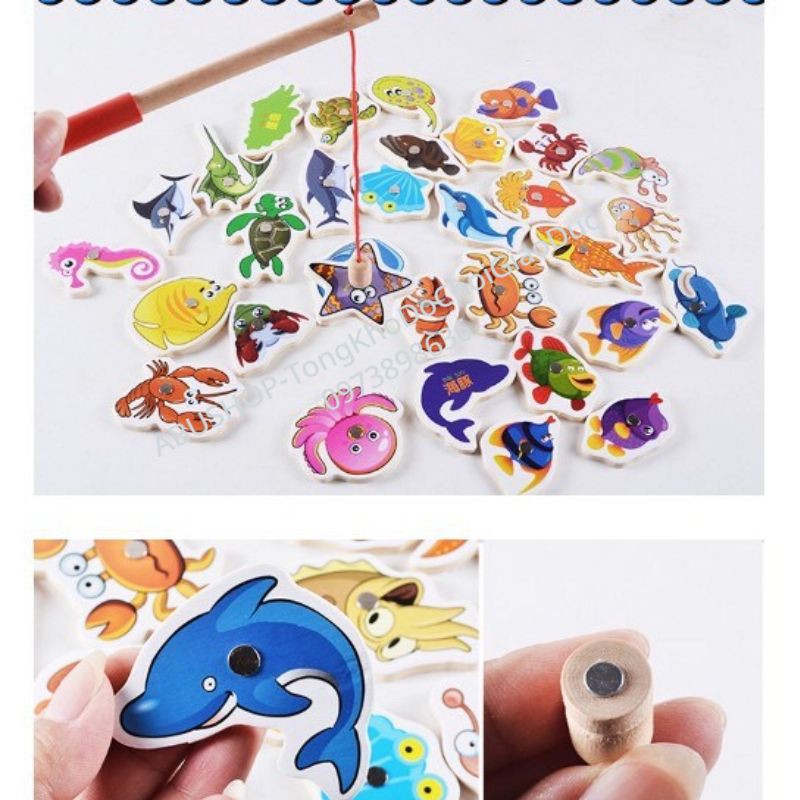 Đồ Chơi Câu Cá Gỗ 32 Cá KÈM BỂ CÁ Bền Đẹp, Sinh Động- Bộ Đồ Chơi Không Thể Thiếu Rèn Tính Kiên Trì, Linh Hoạt Tay Mắt Bé