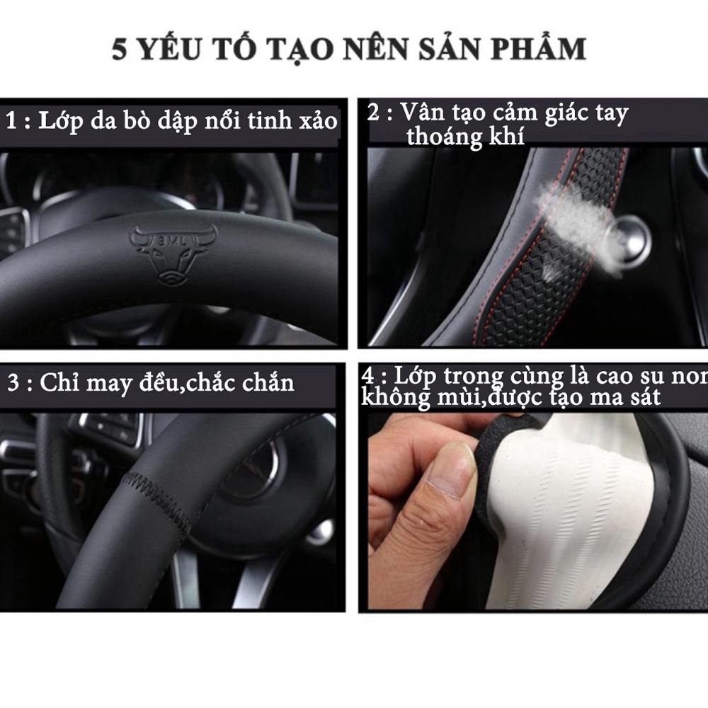 Bọc vô lăng ô tô,bọc tay lái ô tô cao cấp chất liệu da bò chống trượt thoáng khí siêu sang  siêu bền cho mọi loại xe