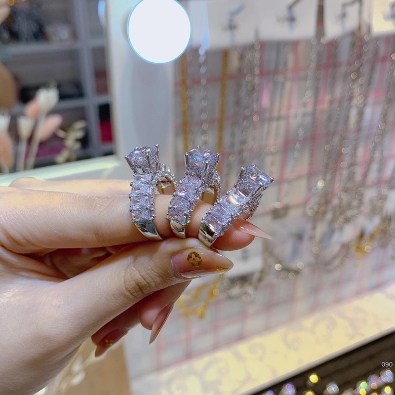 Nhẫn xi bạch kim đính đá paguet, nhẫn nữ đơn giản sáng đẹp .PTNACC.