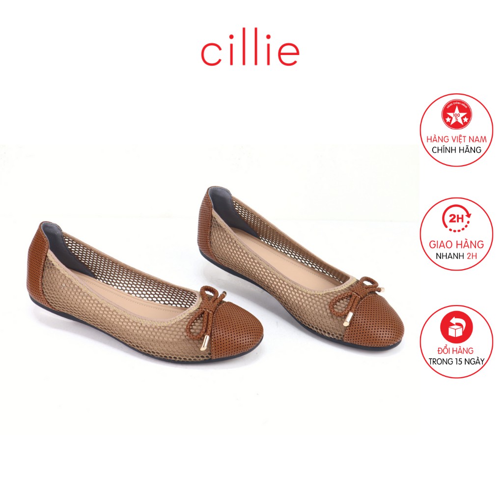 Giày búp bê nữ thời trang đế bằng da thật phối lưới Cillie 1135 - Mang đi chơi đi chơi đi