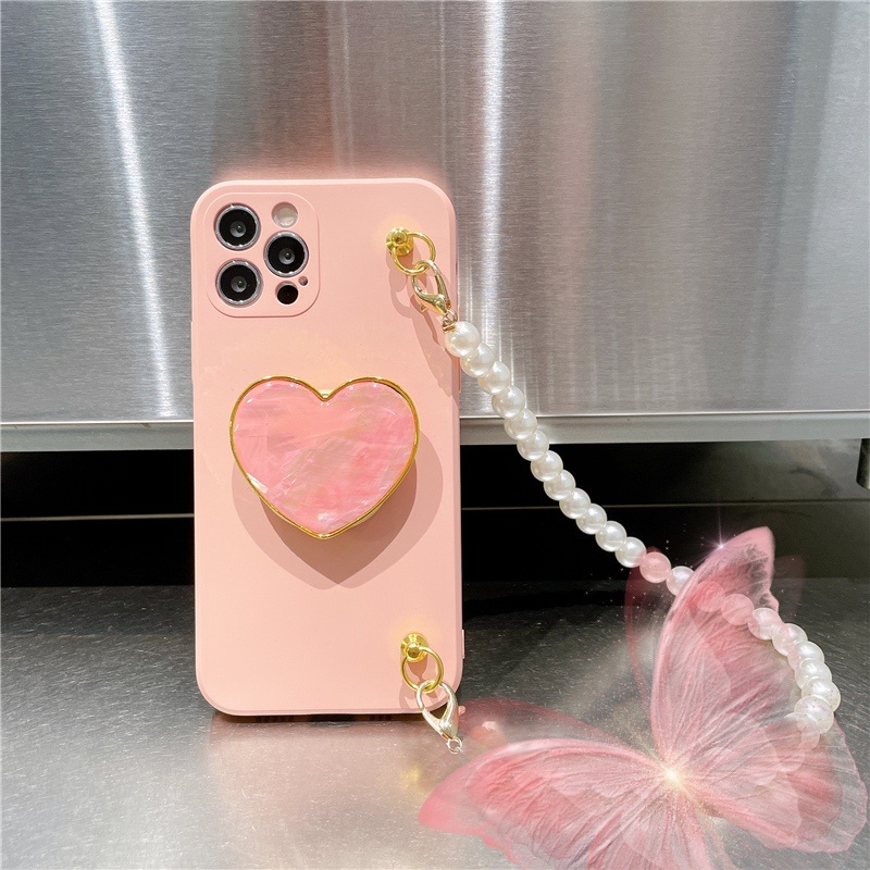 Ốp Điện Thoại Hình Trái Tim 3d Có Giá Đỡ Dây Đeo Ngọc Trai Cho Samsung Note 20 Ultra A6 A8 Plus Note 8 5 9 10 Pro A31 A51 A71 S20Fe