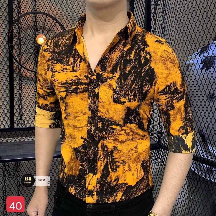 Áo Sơ Mi Nam, Áo Sơ Mi Dài Tay Hoạ Tiết, Vải Lụa Thoáng Mát, Phong Cách Thời Trang TCS