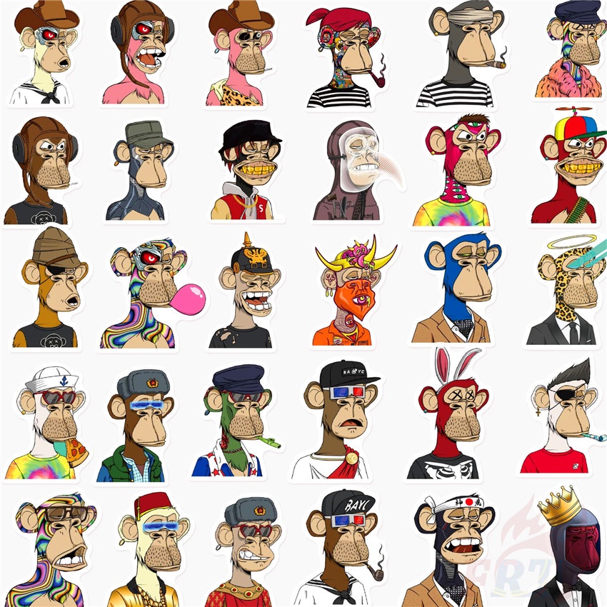 ❉ NFT Bored Ape Yacht Club Series 01 Stickers ❉ 60Pcs/Set DIY Fashion Waterproof Mixed Decals Doodle Stickers