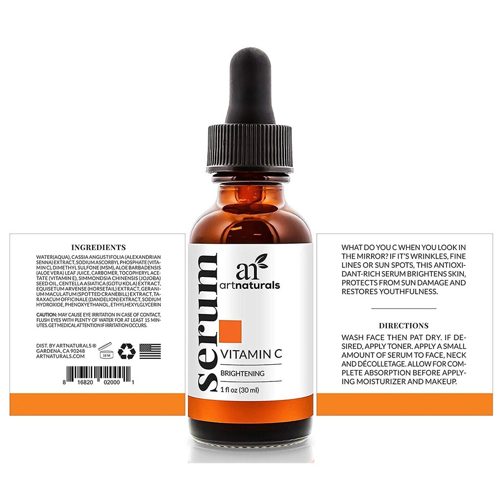 Nhập Mỹ Bộ 3 Serum Vitamin C + Serum Retinol + Serum Hyaluronic Artnaturals, loại bỏ Mụn, Chăm Sóc Da Toàn Diện, 30ml