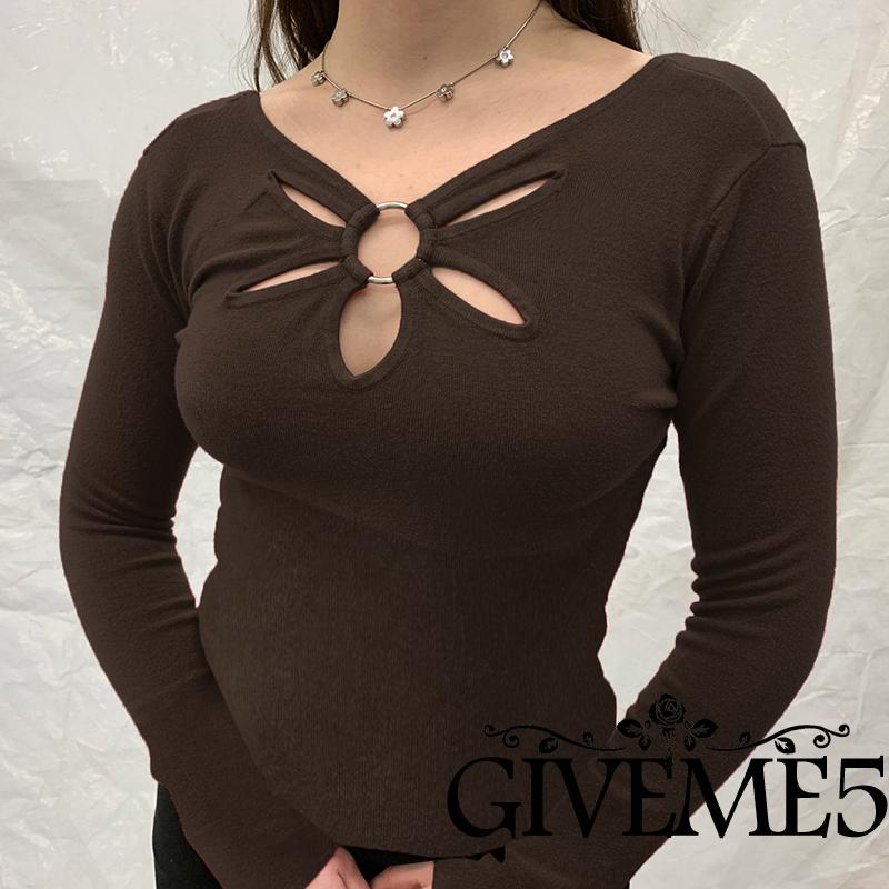 Áo thun tay dài cổ chữ V màu trơn thời trang xuân hè cho nữ size S/M/L<br />