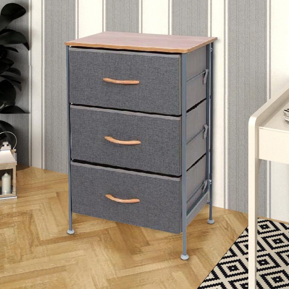 HomeBase STACKO Tủ vải 3 tầng khung thép THYME W45xH76xD30cm màu xám