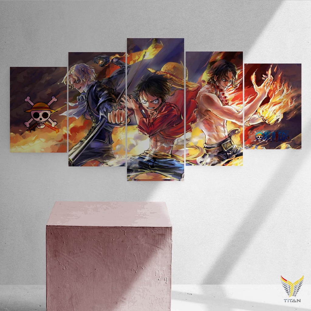 Bộ 5 tranh dán tường ghép chủ đề One Piece, Naruto chất liệu Decal, tranh dán tường decor, sẵn băng keo 2 mặt trang trí